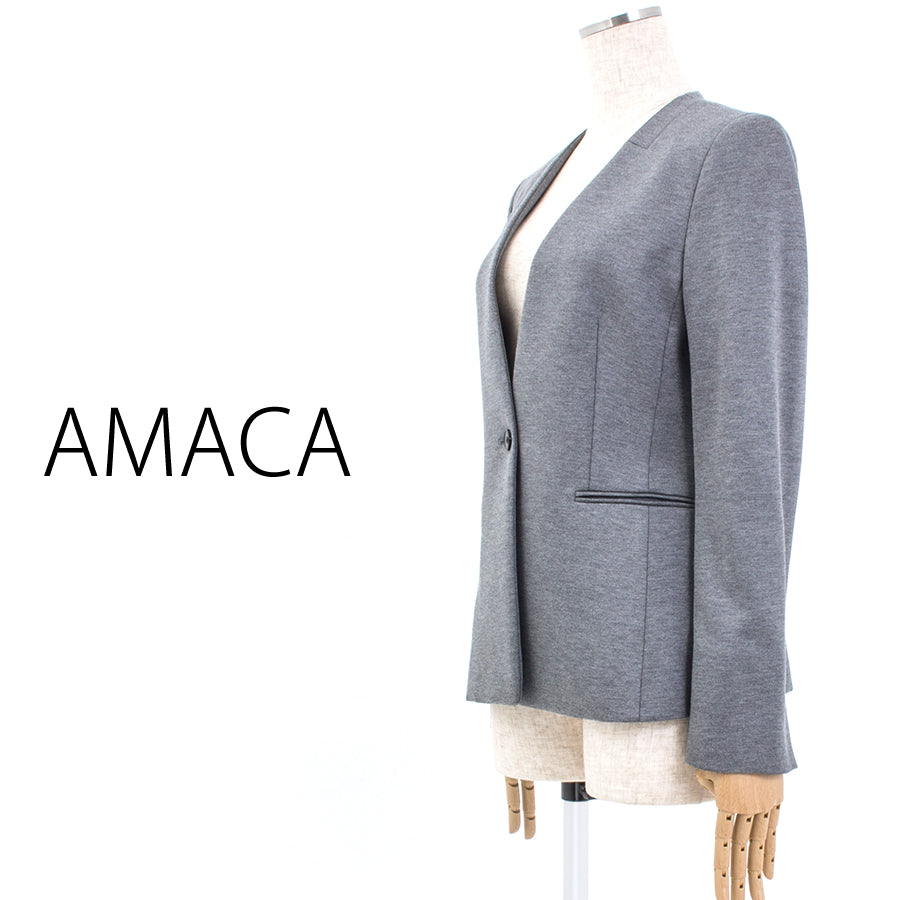 ウォッシャブルミラノジャージーノーカラージャケット(Sサイズ／グレー／AMACA(アマカ))
