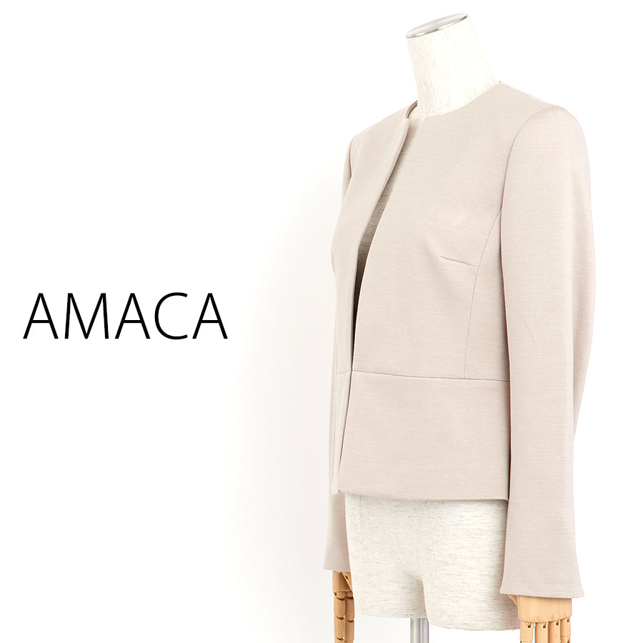 メランジポンチノーカラージャケット(Mサイズ／ベージュ／AMACA(アマカ))
