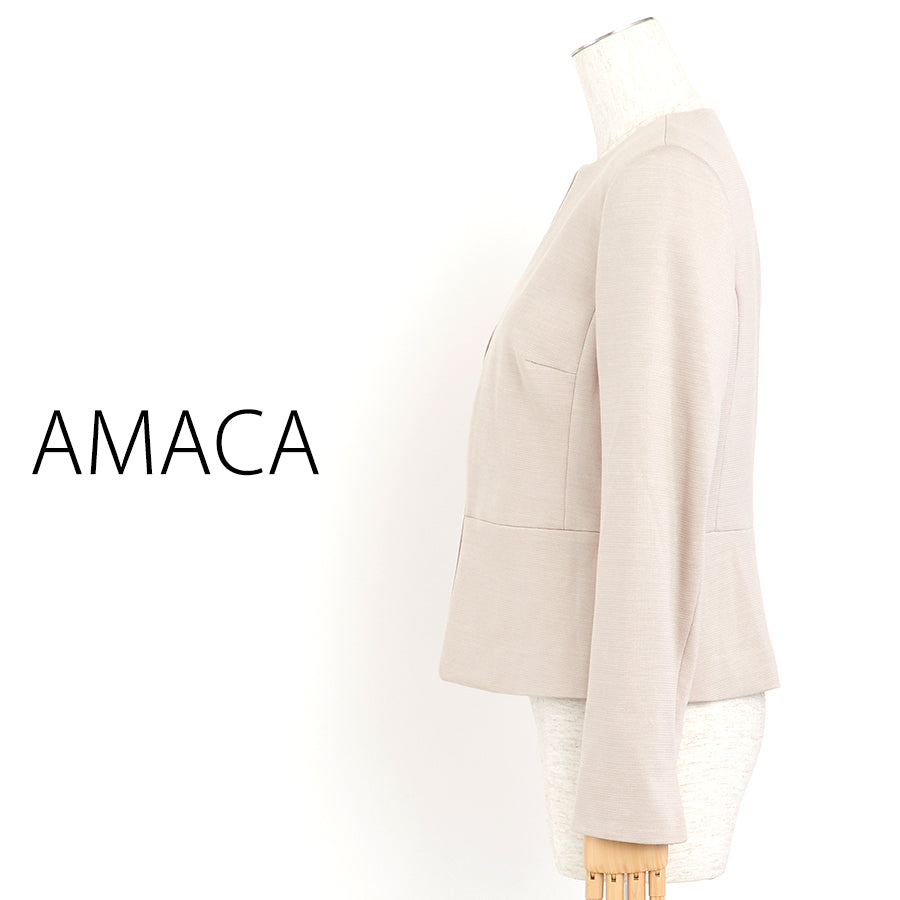メランジポンチノーカラージャケット(Lサイズ／ベージュ／AMACA(アマカ))