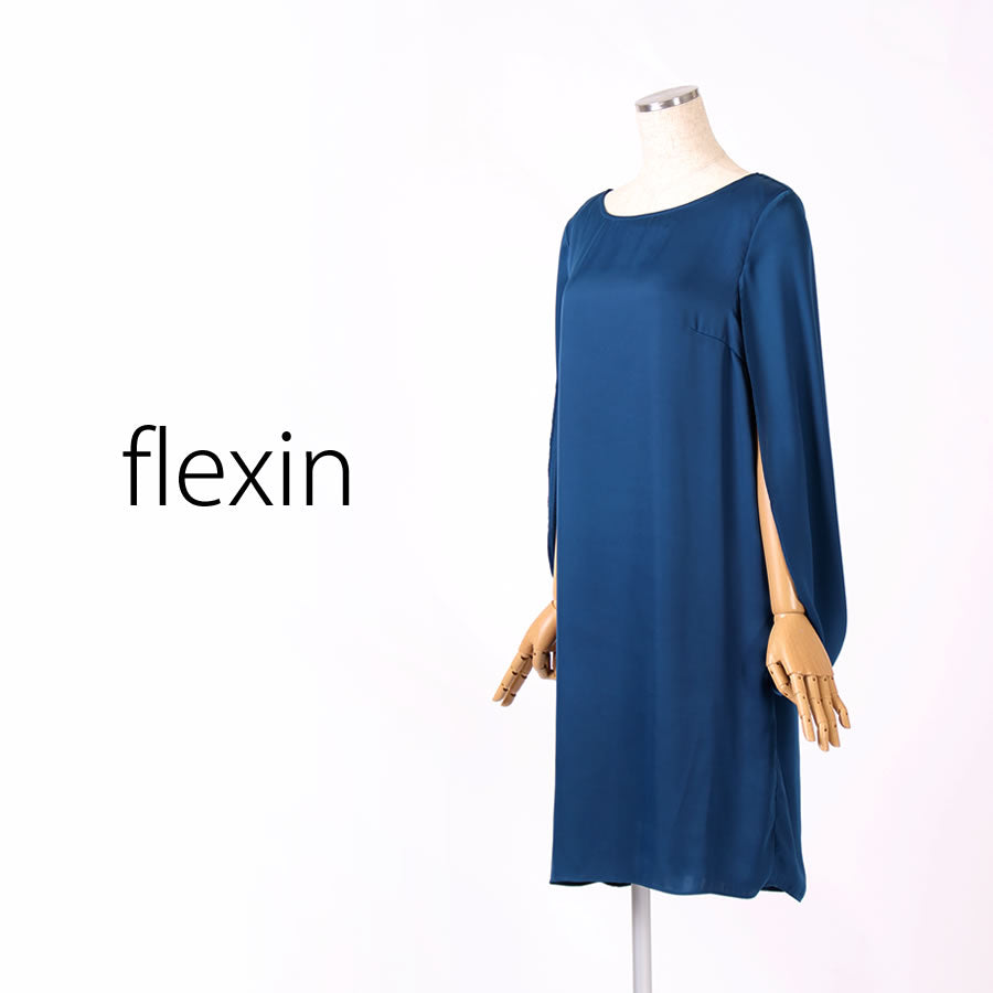 シェル型ワンピースドレス　二連パールネックレス付き(Mサイズ／ブルー・水色／flexin(フレキシン))