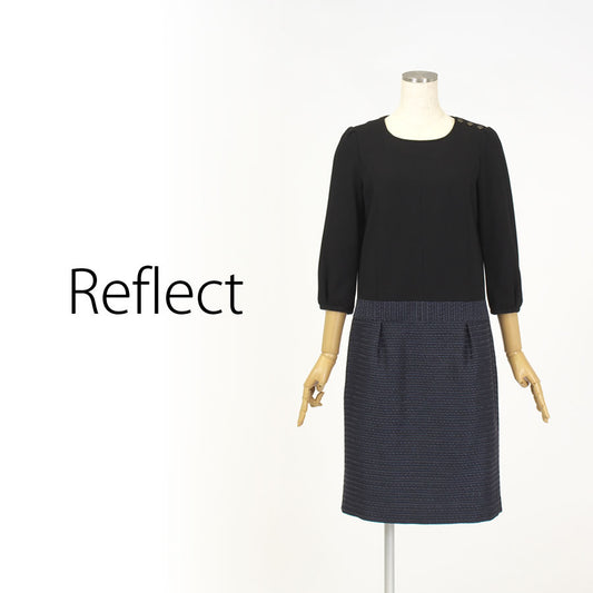 ファンシーツィード 切替えワンピース(Mサイズ／ブラック／Reflect(リフレクト))USED