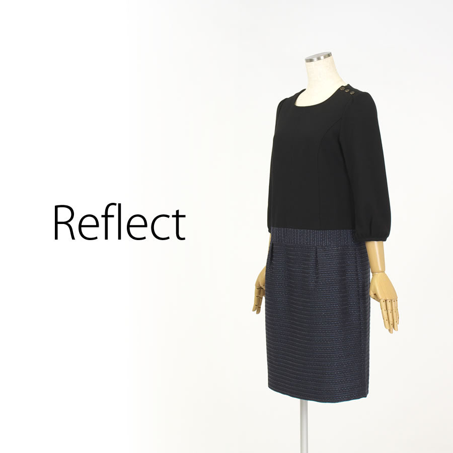 ファンシーツィード 切替えワンピース(Mサイズ／ブラック／Reflect(リフレクト))