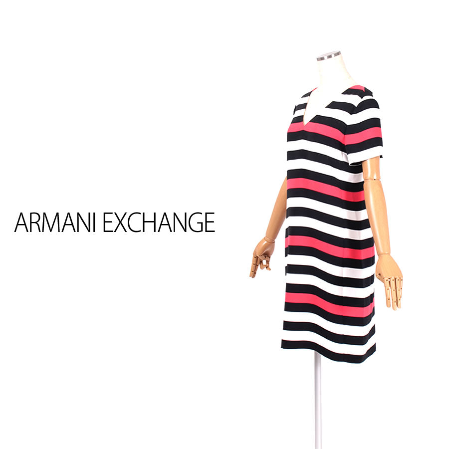ボーダー Vネック ワンピース(Mサイズ／レッド／ARMANI EXCHANGE(アルマーニエクスチェンジ))