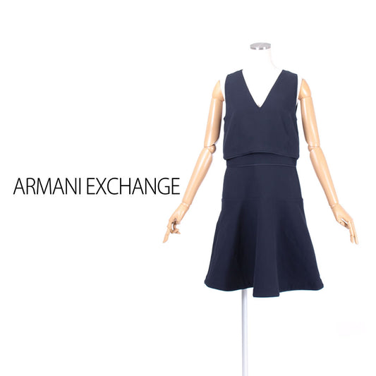 レイヤード風 フレア ワンピース(XLサイズ／ネイビー／ARMANI EXCHANGE(アルマーニエクスチェンジ))