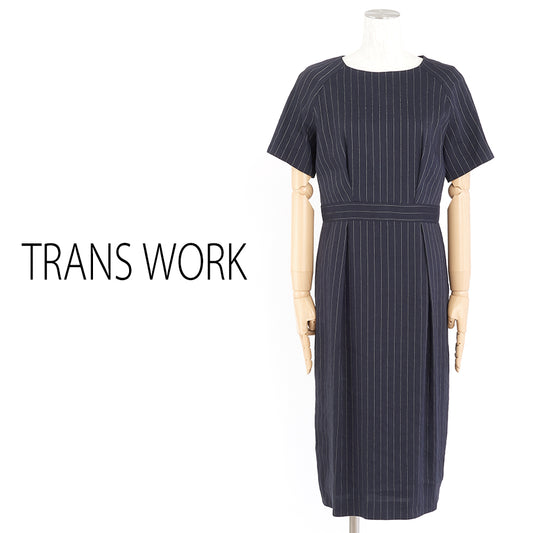 リネンストレッチドレス(Mサイズ／ネイビー／TRANS WORK(トランスワーク))