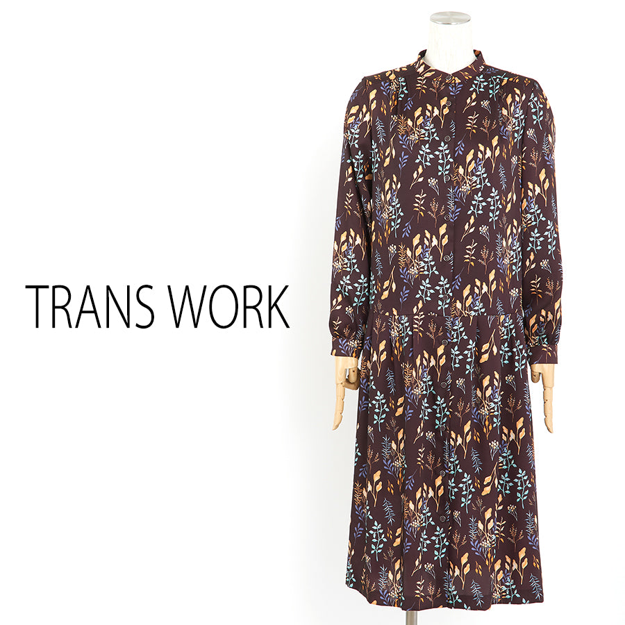 フォーリングフラワープリントワンピース(Lサイズ／ブラウン／TRANS WORK(トランスワーク))