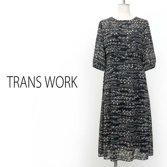 カットジャガードワンピース(Mサイズ／ネイビー／TRANS WORK(トランスワーク))