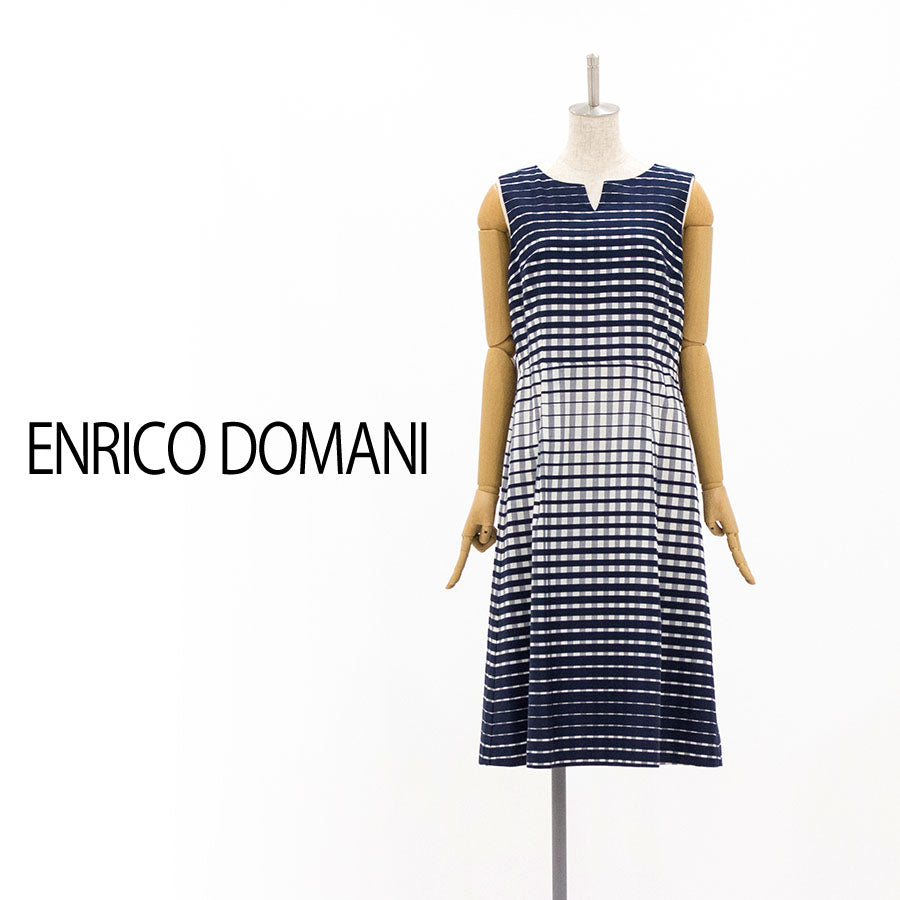 グラデーション チェック ワンピース(Lサイズ／ネイビー／ENRICO DOMANI(エンリコドマーニ))
