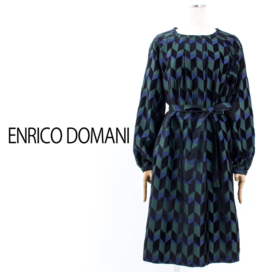 幾何学柄ワンピース(Mサイズ／グリーン／ENRICO DOMANI(エンリコドマーニ))