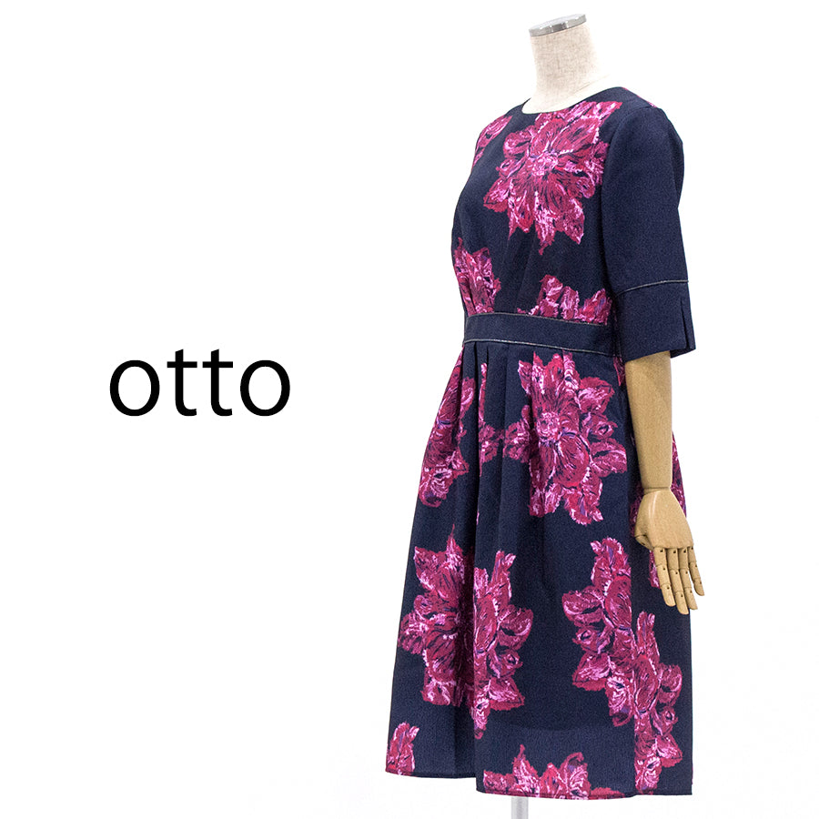 ビッグフラワー プリント ワンピース(Sサイズ／ネイビー／Otto(オットー))
