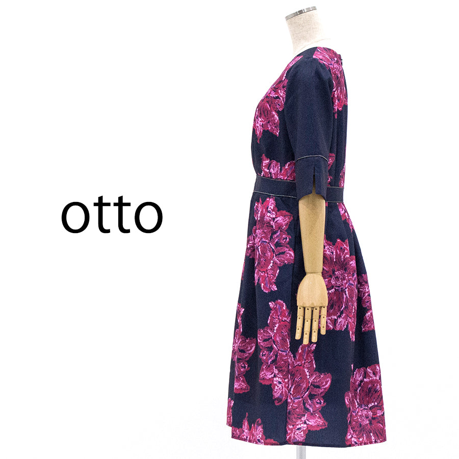 ビッグフラワー プリント ワンピース(Sサイズ／ネイビー／Otto(オットー))