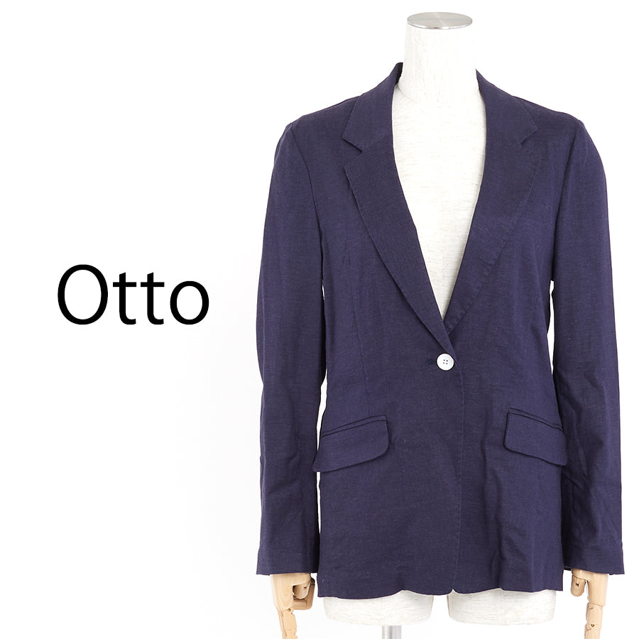 ストレッチ麻混ジャケット(Mサイズ／ネイビー／Otto(オットー))