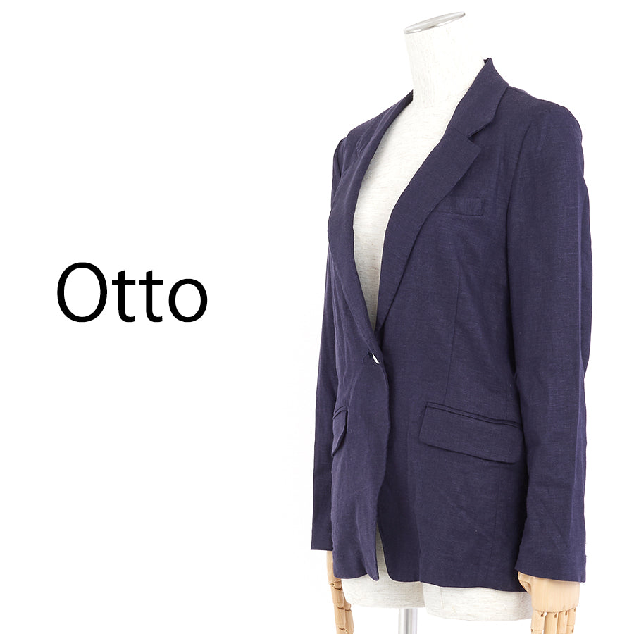 ストレッチ麻混ジャケット(Mサイズ／ネイビー／Otto(オットー))