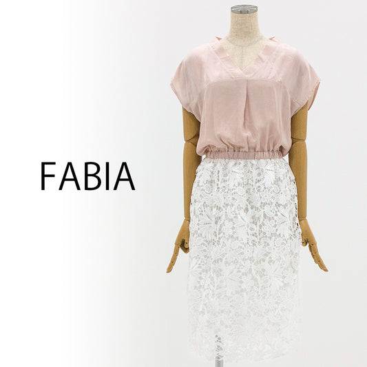 異素材切替えワンピース(Mサイズ／ピンク／FABIA(ファビア))USED