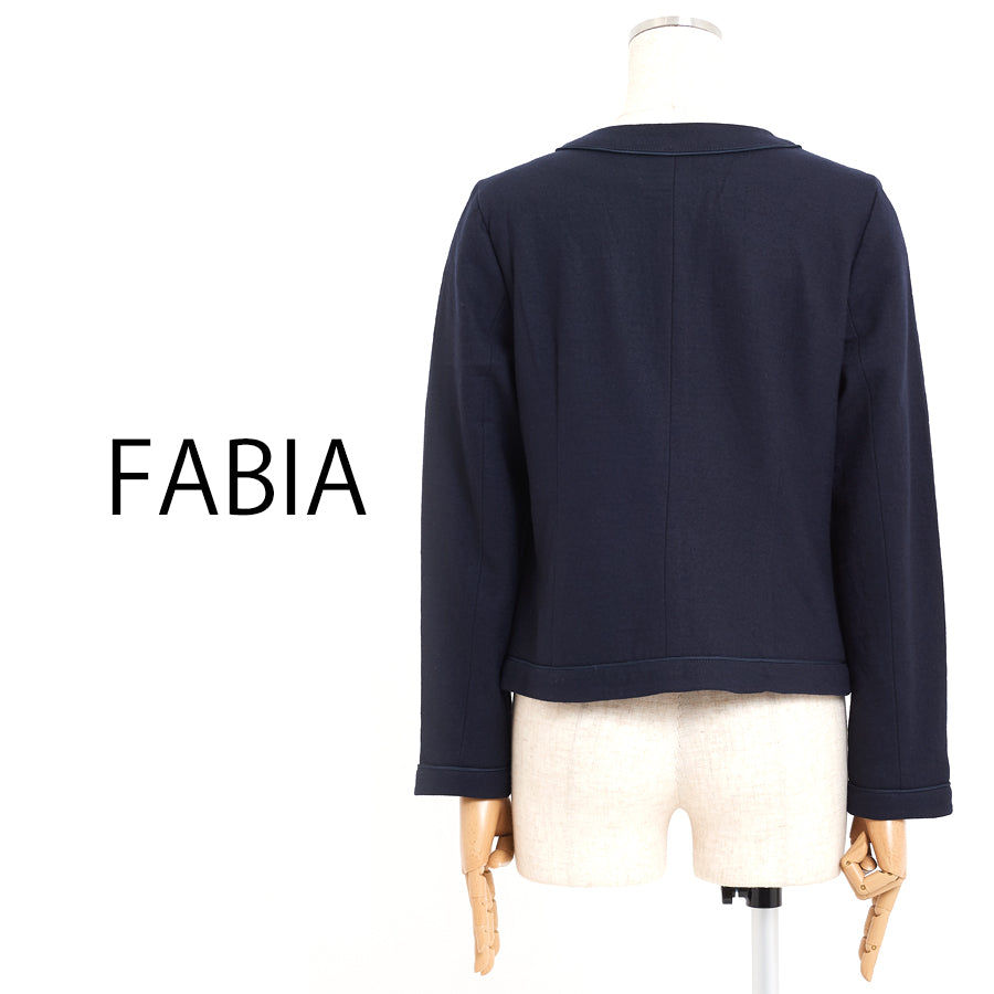 圧縮ウールノーカラージャケット(XLサイズ／ネイビー／FABIA(ファビア))
