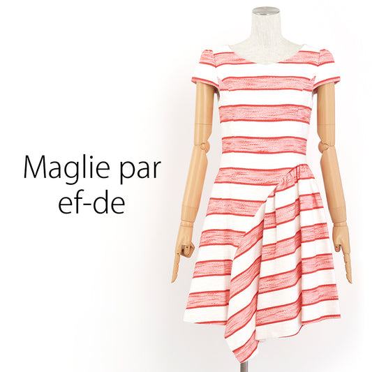 アシメトリーボーダーワンピース(Sサイズ／レッド／Maglie par ef-de(マーリエ パー エフデ))