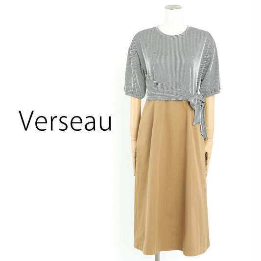 ストライプ切替ワンピース(Mサイズ／ベージュ／Verseau(ヴェルソー))