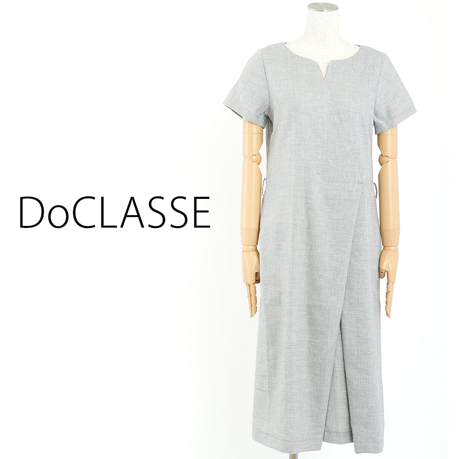 ストレッチリネン・カッティングワンピース(Lサイズ／グレー／DoCLASSE(ドゥクラッセ))