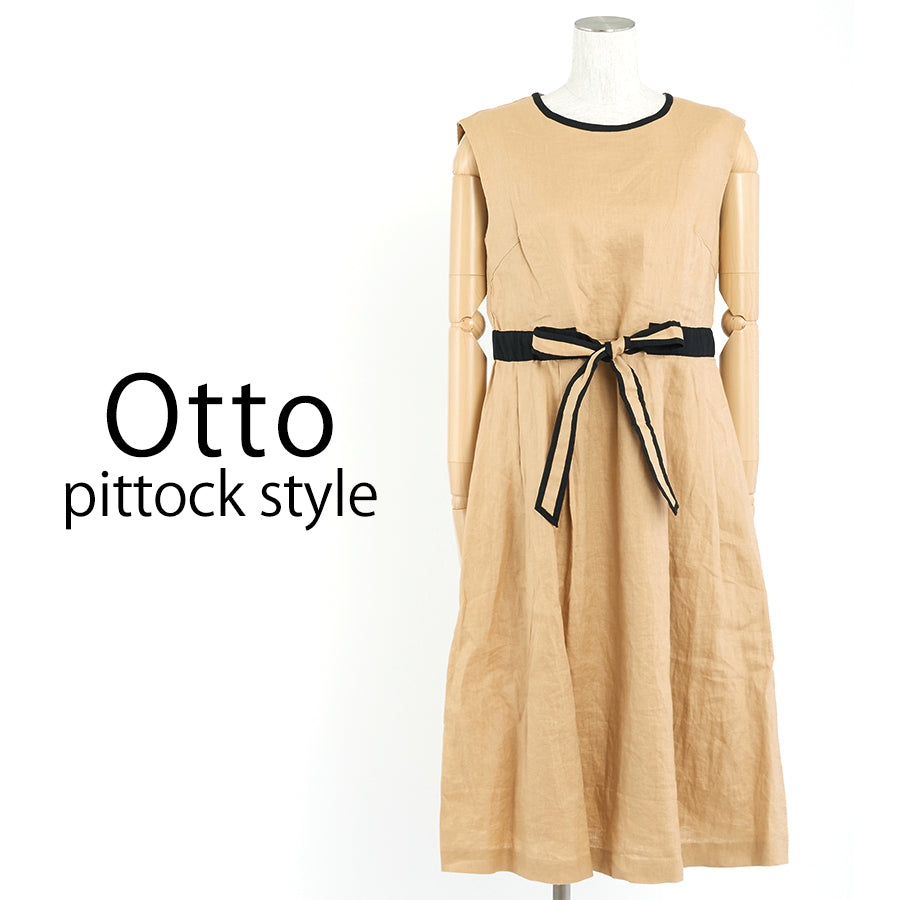 リネン配色ワンピース(Lサイズ／ベージュ／Otto pittock style(オットー ピトックスタイル))
