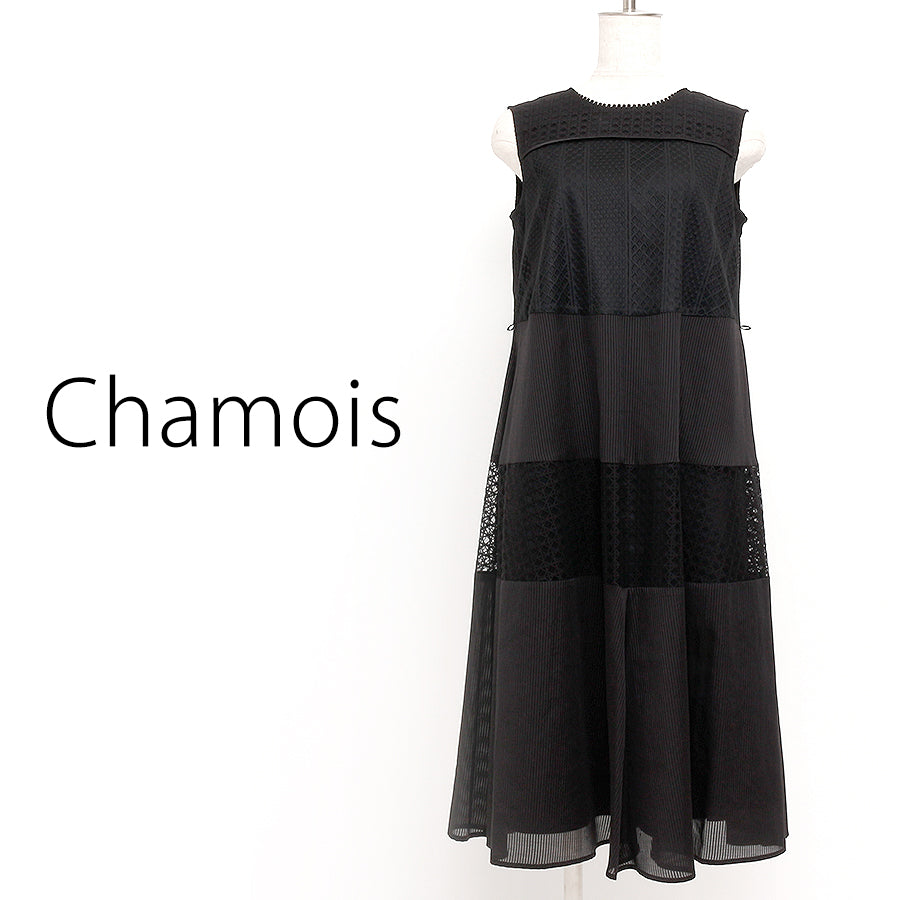 異素材切替ワンピース(Mサイズ／ブラック／Chamois(シャミー))