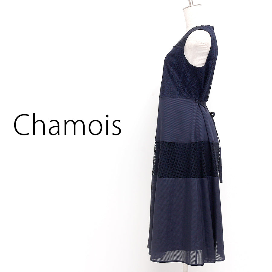 異素材切替ワンピース(Lサイズ／ネイビー／Chamois(シャミー)) – Merblue