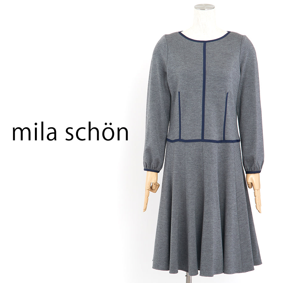 パイピングワンピース(Mサイズ／グレー／mila schon(ミラ・ショーン))