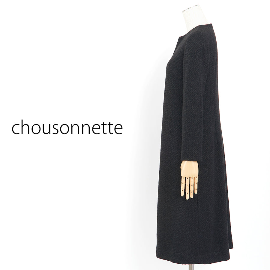 ウール混ツイードワンピース(Lサイズ／ブラック／chousonnette(シューソネット))