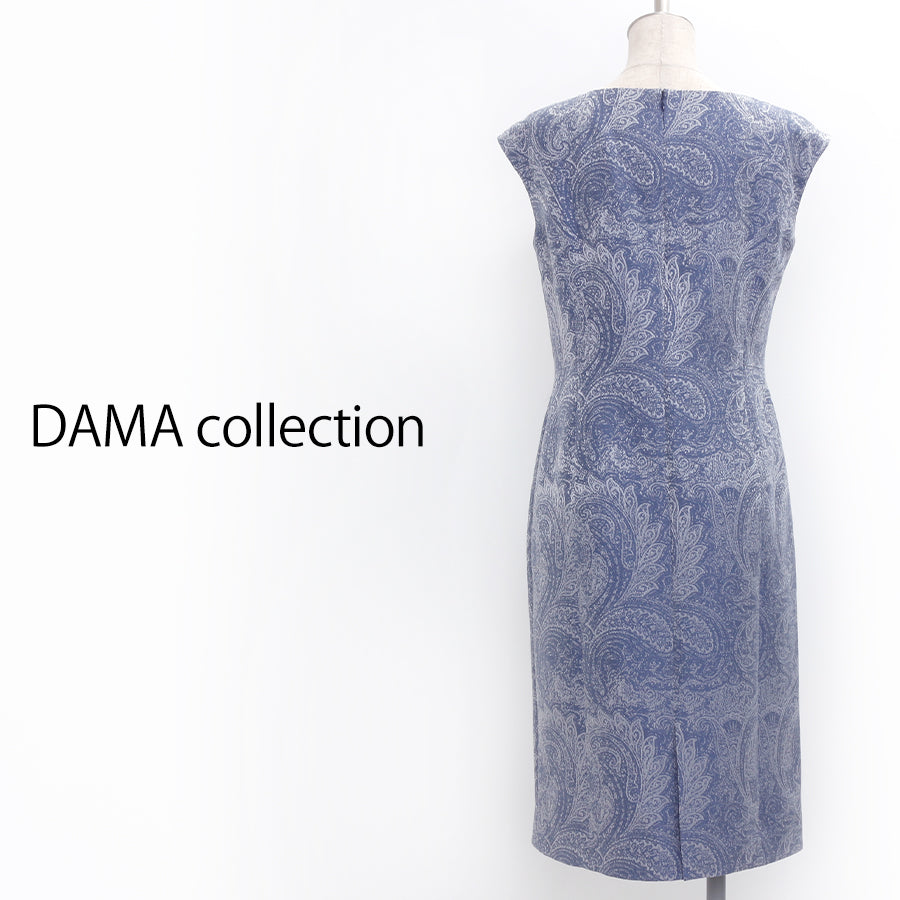 イタリア素材 ペイズリー柄 ジャカード ワンピース(Lサイズ／ブルー・水色／DAMA collection(ダーマ・コレクション))