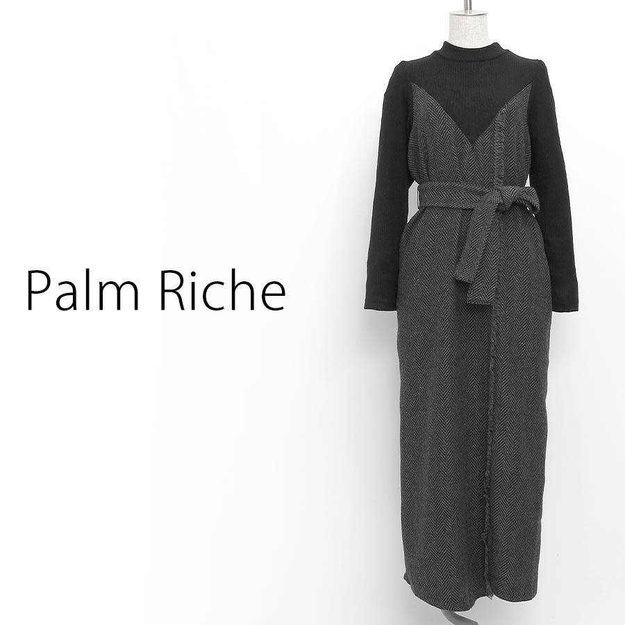 ツイードフリンジワンピース(Mサイズ／グレー／Palm Riche(ポームリシュ))