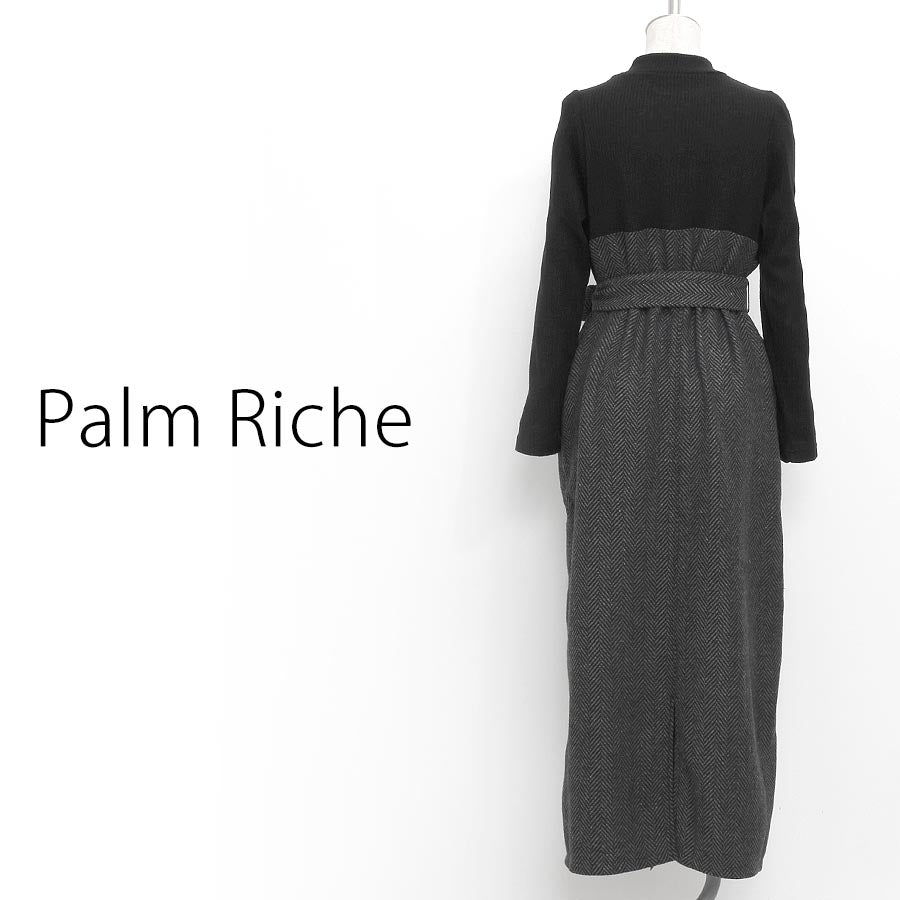 ツイードフリンジワンピース(Mサイズ／グレー／Palm Riche(ポームリシュ))